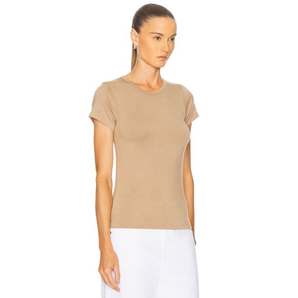 Eterne Fitted Crewneck Short Sleeve T-Shirt in Taupe Small New Womens Tee Top - Picture 3 of 13